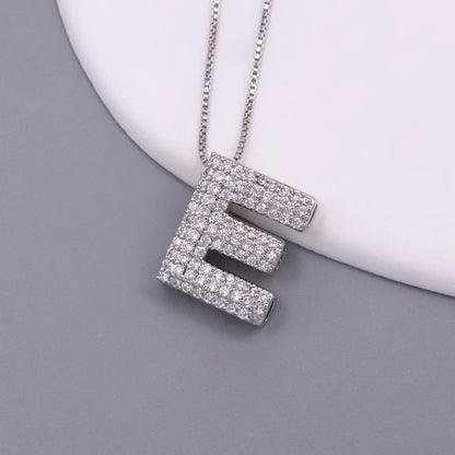 Simple Style Letter Copper Plating Inlay Zircon White Gold Plated Pendant Necklace