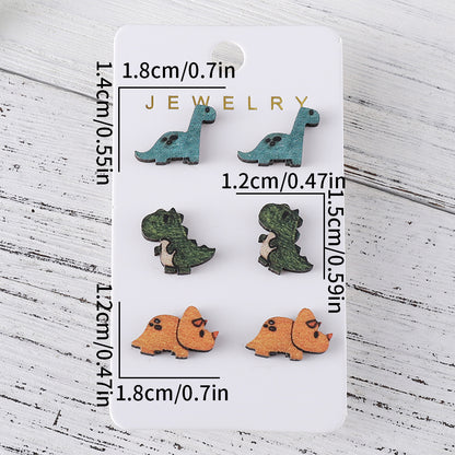 Wholesale Jewelry Retro Dinosaur Wood Printing Ear Studs