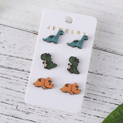 Wholesale Jewelry Retro Dinosaur Wood Printing Ear Studs