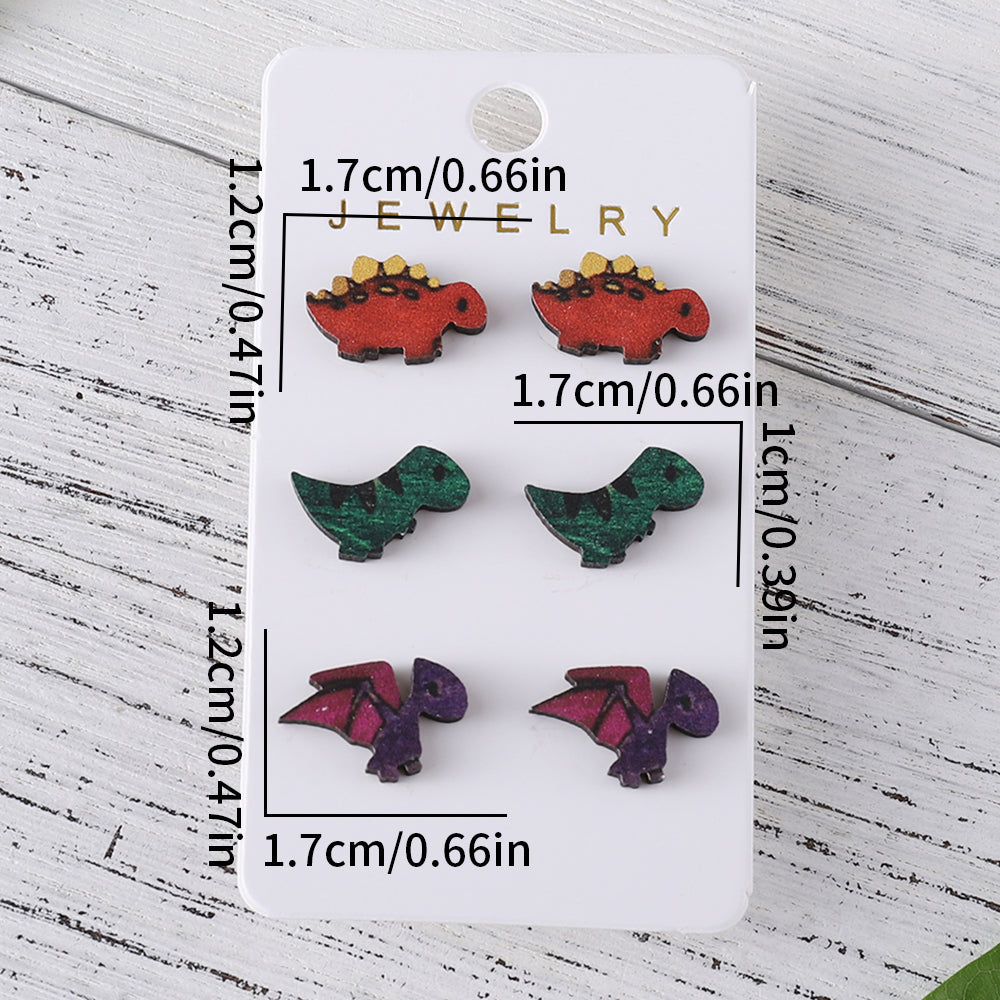 Wholesale Jewelry Retro Dinosaur Wood Printing Ear Studs