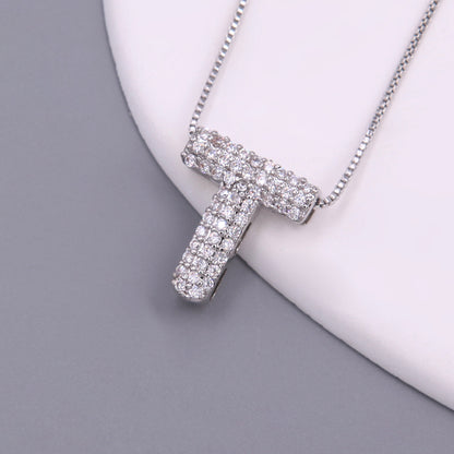 Simple Style Letter Copper Plating Inlay Zircon White Gold Plated Pendant Necklace