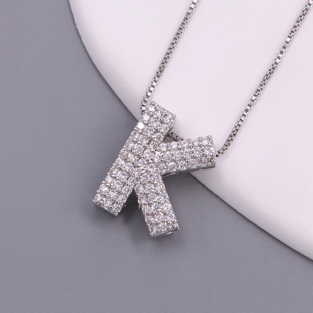 Simple Style Letter Copper Plating Inlay Zircon White Gold Plated Pendant Necklace