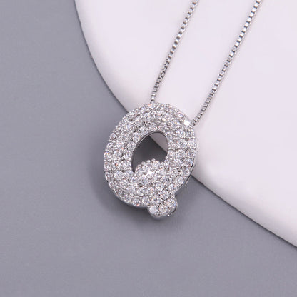 Simple Style Letter Copper Plating Inlay Zircon White Gold Plated Pendant Necklace