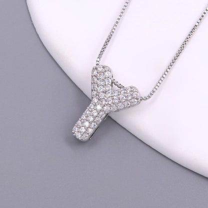 Simple Style Letter Copper Plating Inlay Zircon White Gold Plated Pendant Necklace