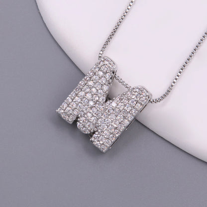 Simple Style Letter Copper Plating Inlay Zircon White Gold Plated Pendant Necklace