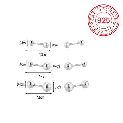 3 Pairs Modern Style Simple Style Classic Style Solid Color Plating Sterling Silver Silver Plated Ear Studs