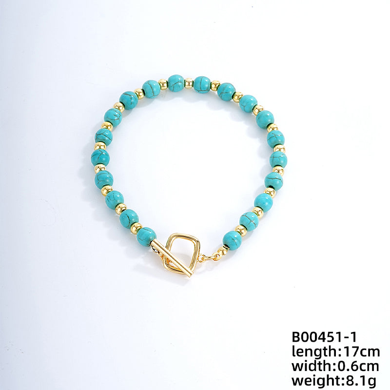 Vintage Style Ethnic Style Geometric Stainless Steel Turquoise Beaded Plating Bracelets