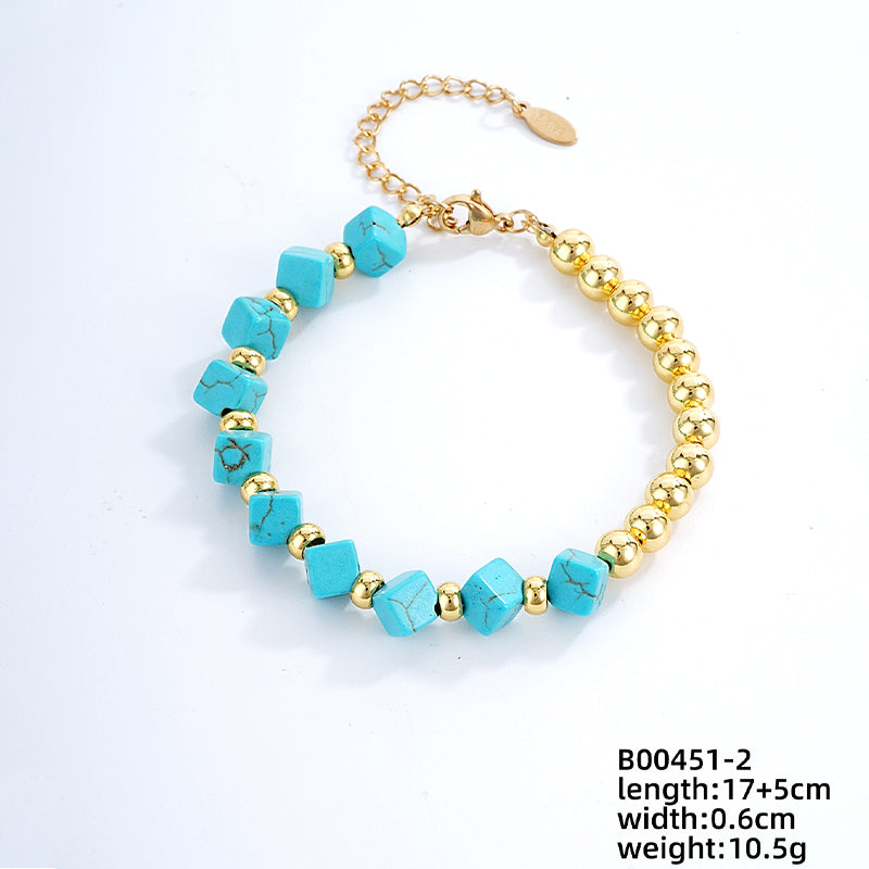 Vintage Style Ethnic Style Geometric Stainless Steel Turquoise Beaded Plating Bracelets