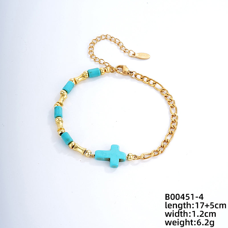 Vintage Style Ethnic Style Geometric Stainless Steel Turquoise Beaded Plating Bracelets