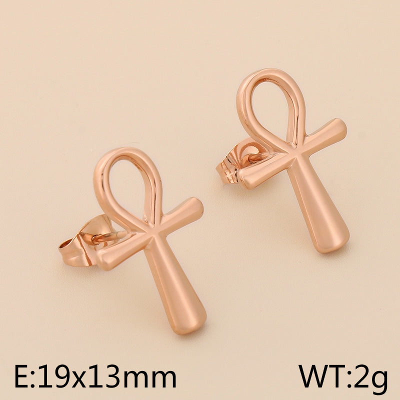 1 Pair Simple Style Cross Heart Shape Plating Titanium Steel Rose Gold Plated Gold Plated Ear Studs