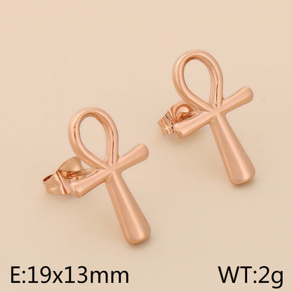 1 Pair Simple Style Cross Heart Shape Plating Titanium Steel Rose Gold Plated Gold Plated Ear Studs