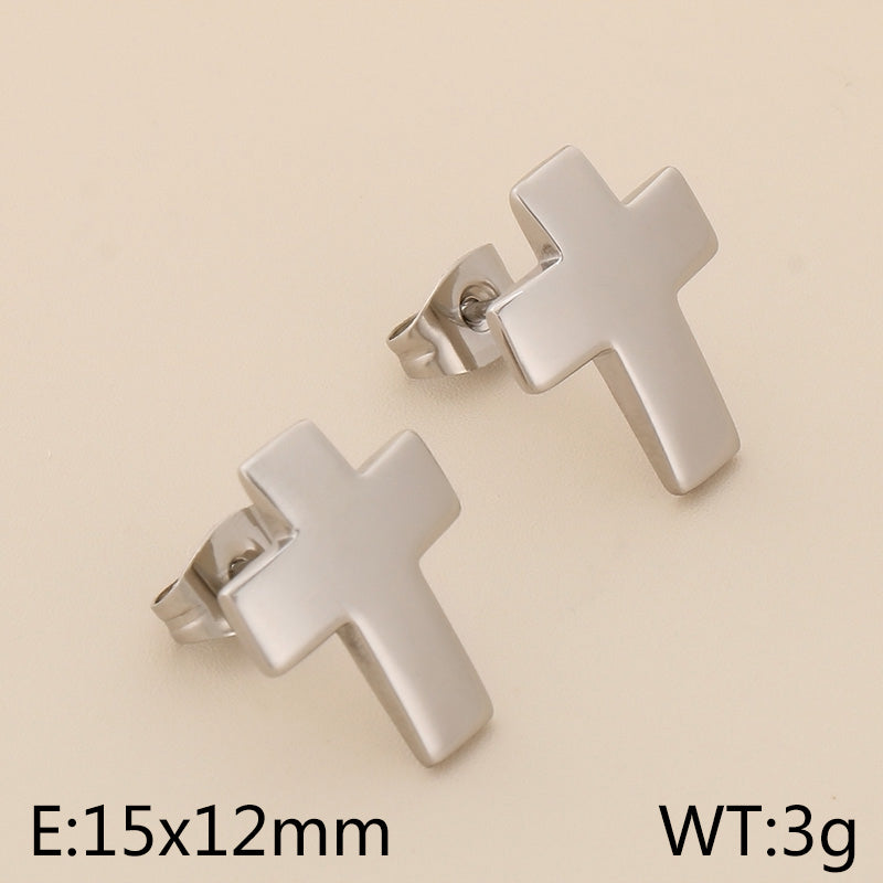 1 Pair Simple Style Cross Heart Shape Plating Titanium Steel Rose Gold Plated Gold Plated Ear Studs