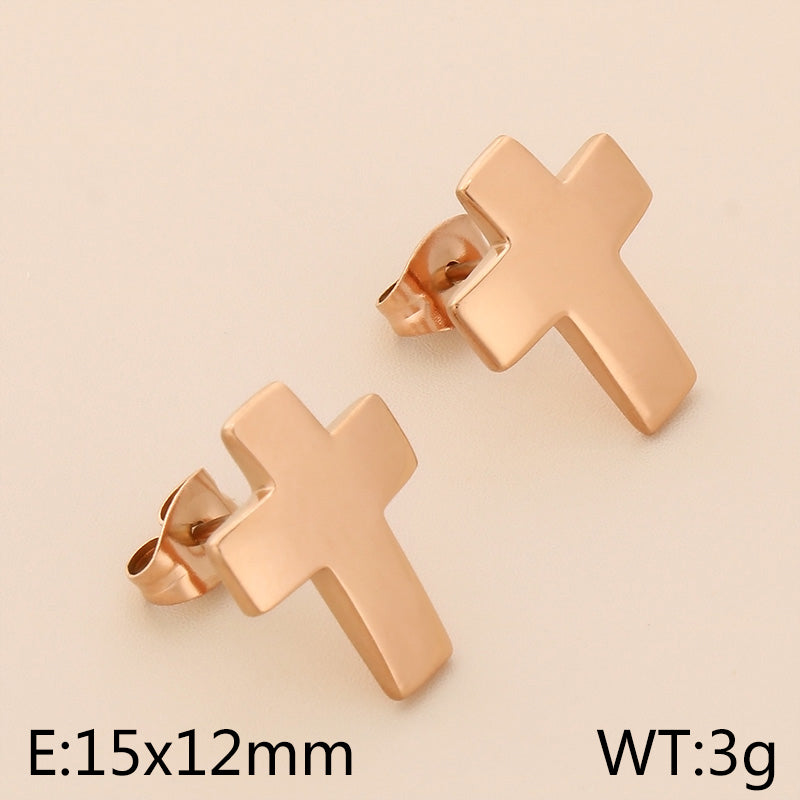 1 Pair Simple Style Cross Heart Shape Plating Titanium Steel Rose Gold Plated Gold Plated Ear Studs