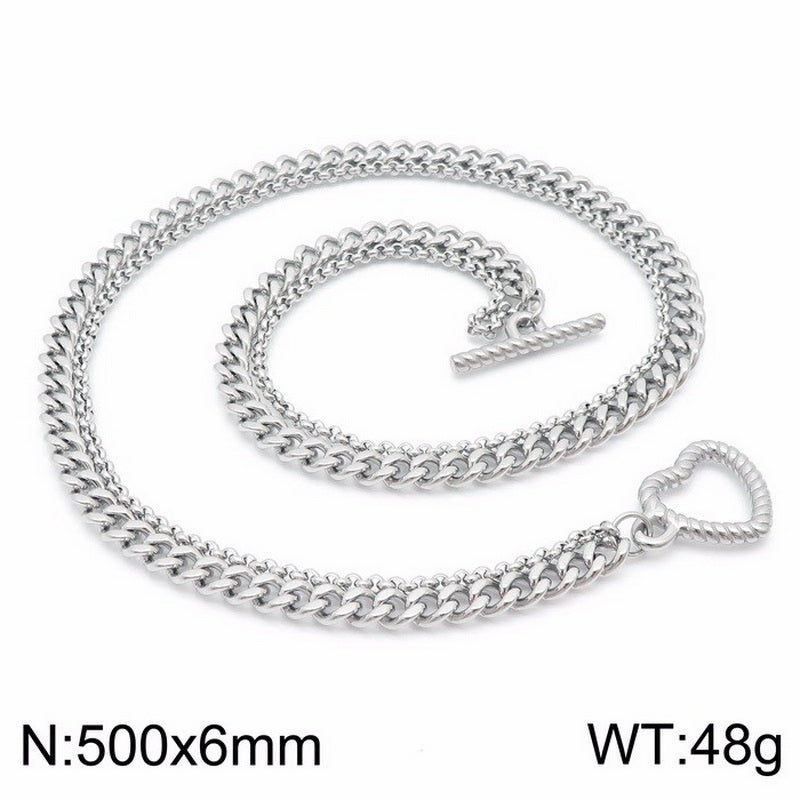 Wholesale Double Layered Chain Heart-shaped Pendant Titanium Steel Necklace Gooddiy