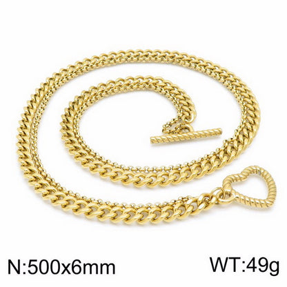 Wholesale Double Layered Chain Heart-shaped Pendant Titanium Steel Necklace Gooddiy