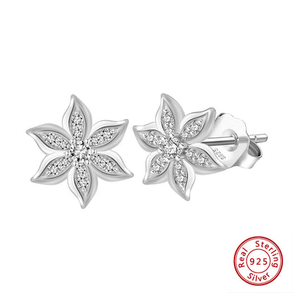 1 Pair Simple Style Roman Style Snowflake Plating Inlay Sterling Silver Zircon 14k Gold Plated White Gold Plated Ear Studs