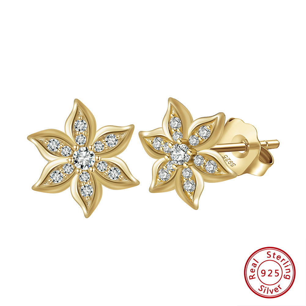 1 Pair Simple Style Roman Style Snowflake Plating Inlay Sterling Silver Zircon 14k Gold Plated White Gold Plated Ear Studs