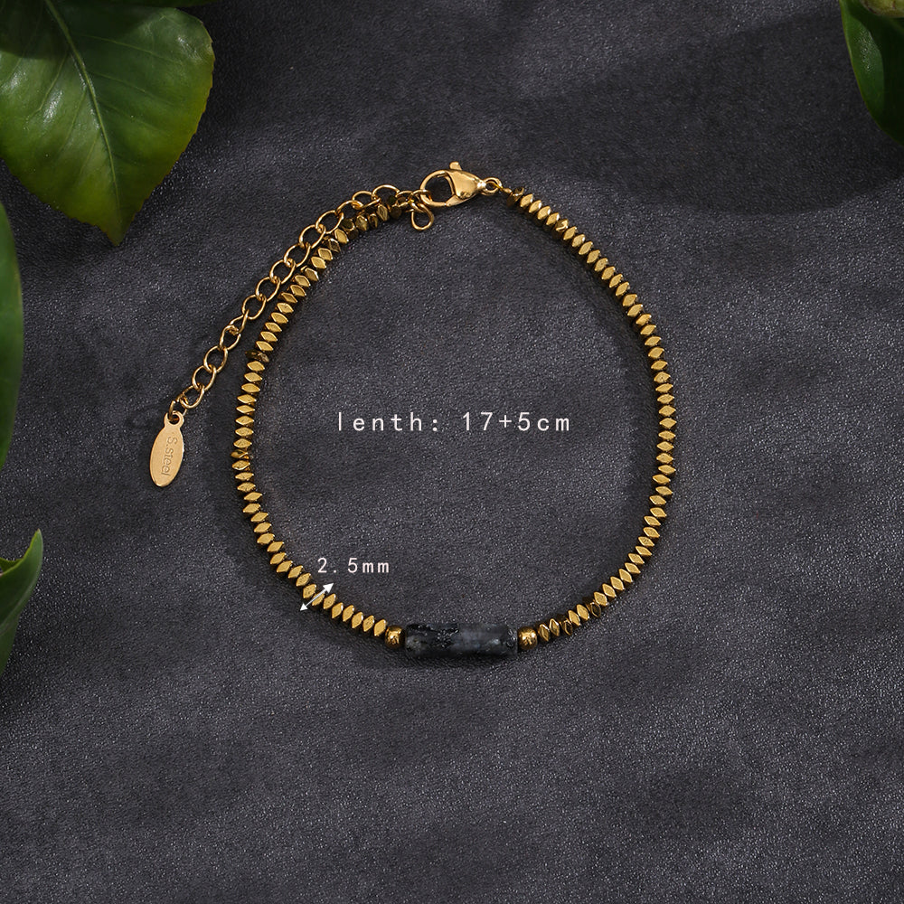 Simple Style Solid Color Stainless Steel Natural Stone Beaded Handmade Plating 18k Gold Plated Bracelets