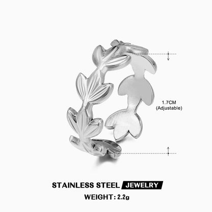 Ig Style Leaves Stainless Steel Plating 18k Gold Plated Open Rings