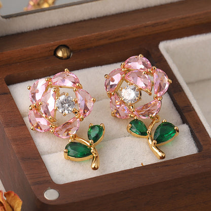 1 Pair Sweet Rose Plating Inlay Copper Zircon 18k Gold Plated Ear Studs