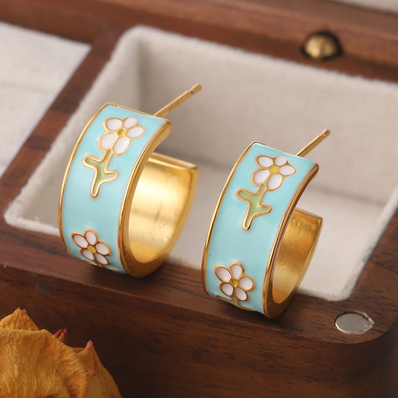 1 Pair Vintage Style French Style Flower Enamel Plating Copper 18k Middle Ancient Gold Ear Studs