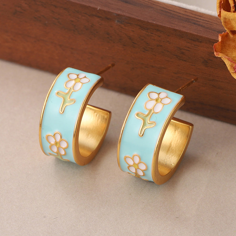 1 Pair Vintage Style French Style Flower Enamel Plating Copper 18k Middle Ancient Gold Ear Studs