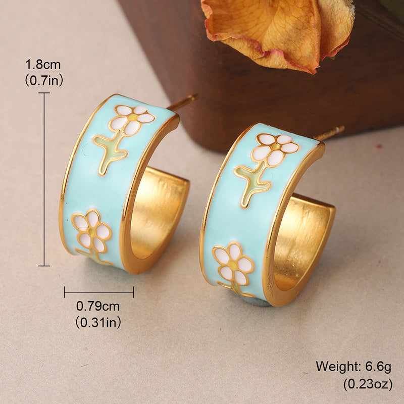 1 Pair Vintage Style French Style Flower Enamel Plating Copper 18k Middle Ancient Gold Ear Studs