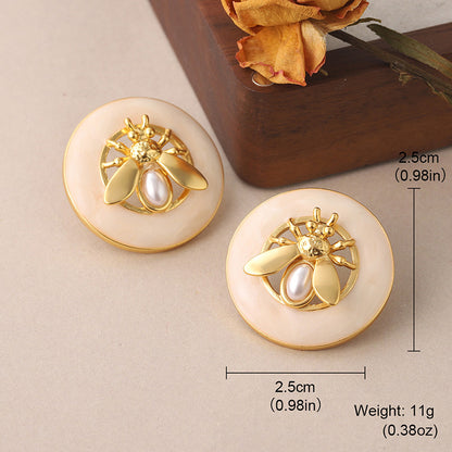 1 Pair Vintage Style Bee Plating Inlay Copper Opal Pearl 18k Gold Plated Ear Studs