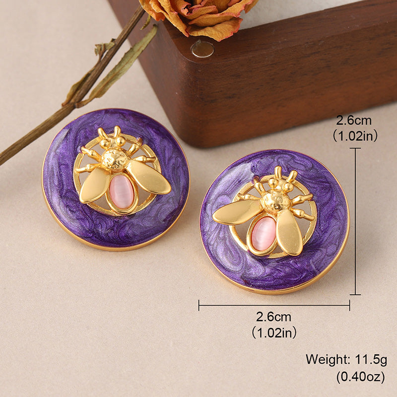 1 Pair Vintage Style Bee Plating Inlay Copper Opal Pearl 18k Gold Plated Ear Studs