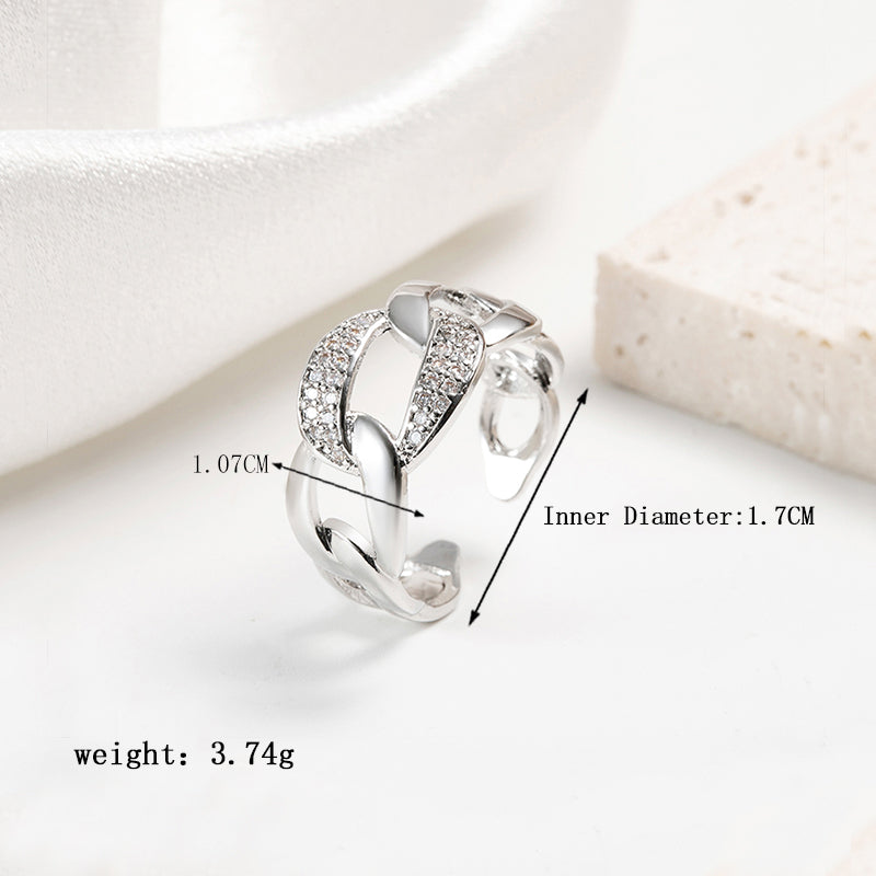 Elegant Classic Style Cross Brass Plating Inlay Zircon Adjustable Ring