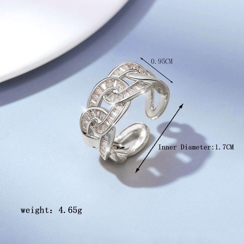 Elegant Classic Style Cross Brass Plating Inlay Zircon Adjustable Ring