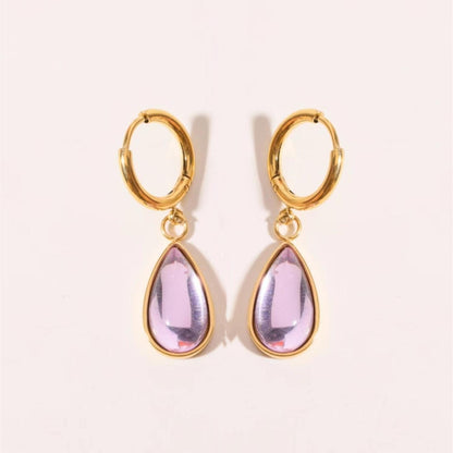 1 Pair Simple Style Water Droplets Plating Inlay Stainless Steel Birthstone 18k Gold Plated Drop Earrings