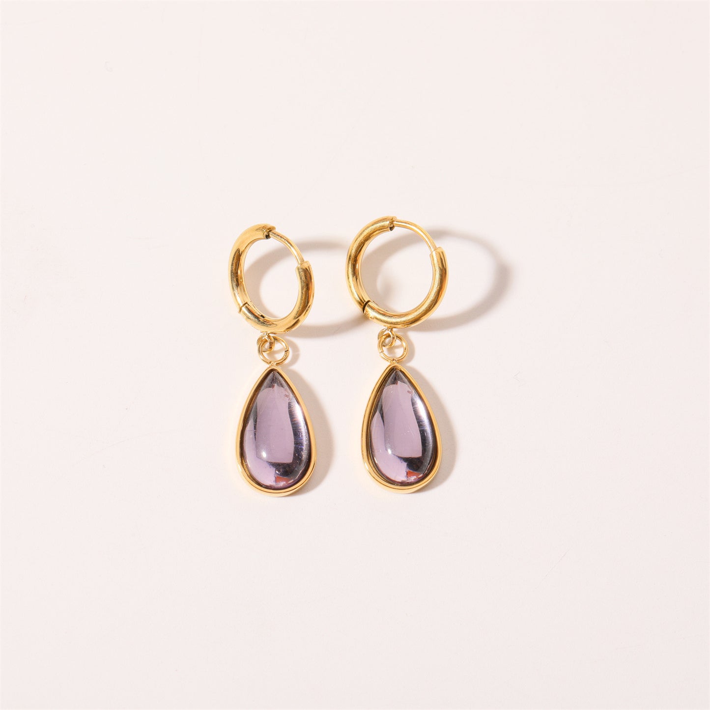 1 Pair Simple Style Water Droplets Plating Inlay Stainless Steel Birthstone 18k Gold Plated Drop Earrings