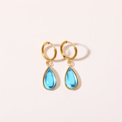 1 Pair Simple Style Water Droplets Plating Inlay Stainless Steel Birthstone 18k Gold Plated Drop Earrings