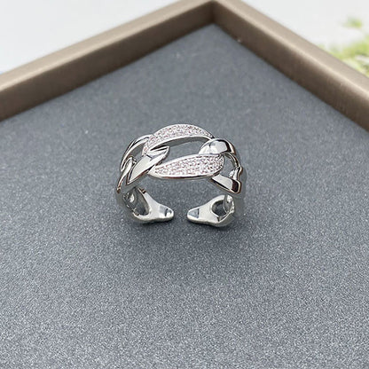 Elegant Classic Style Cross Brass Plating Inlay Zircon Adjustable Ring