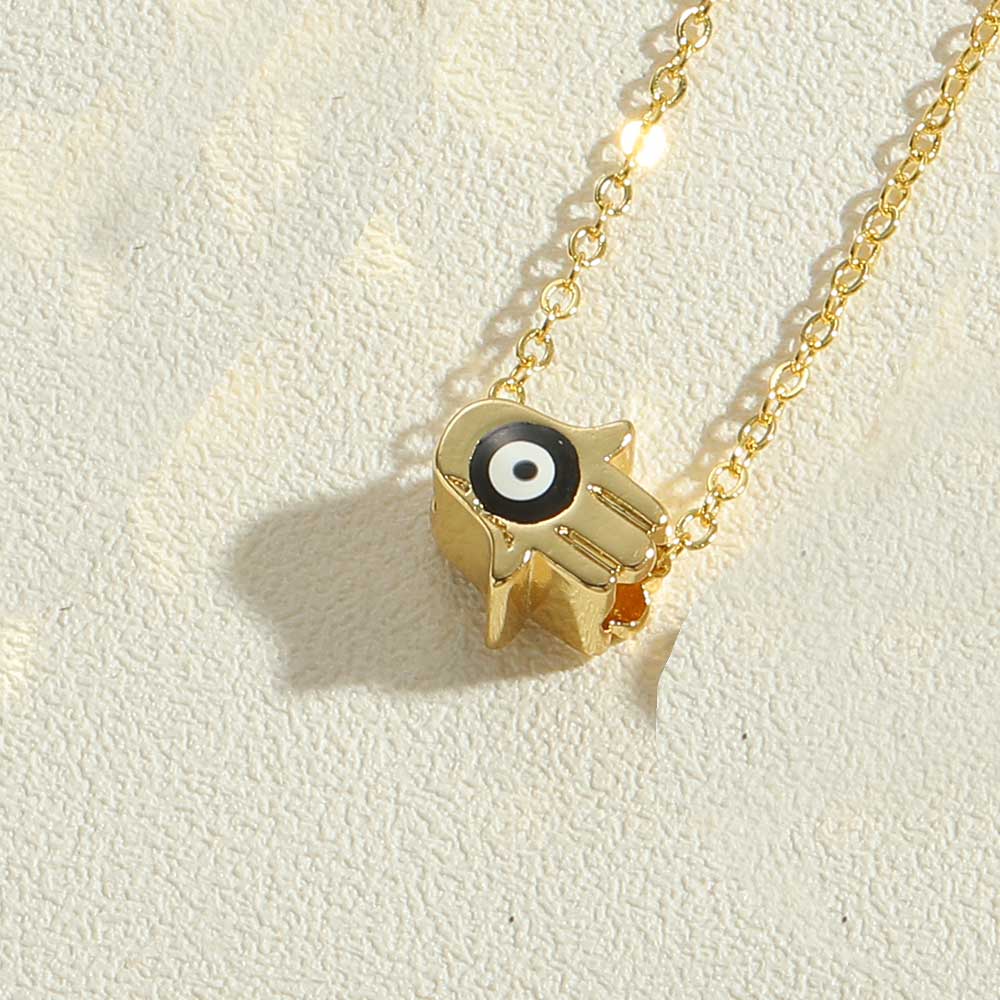 Simple Style Devil's Eye Palm Copper Enamel Plating 14k Gold Plated Pendant Necklace