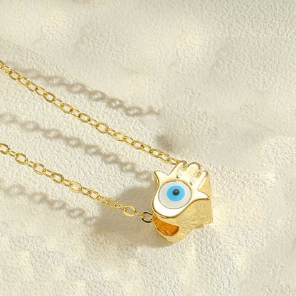 Simple Style Devil's Eye Palm Copper Enamel Plating 14k Gold Plated Pendant Necklace