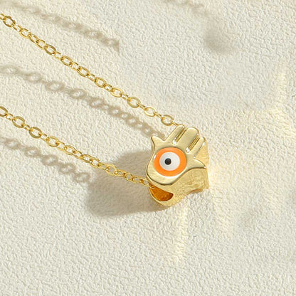 Simple Style Devil's Eye Palm Copper Enamel Plating 14k Gold Plated Pendant Necklace