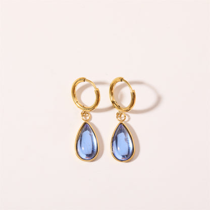 1 Pair Simple Style Water Droplets Plating Inlay Stainless Steel Birthstone 18k Gold Plated Drop Earrings