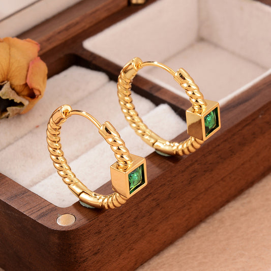 1 Pair Ig Style Square Copper Zircon 18k Gold Plated Hoop Earrings