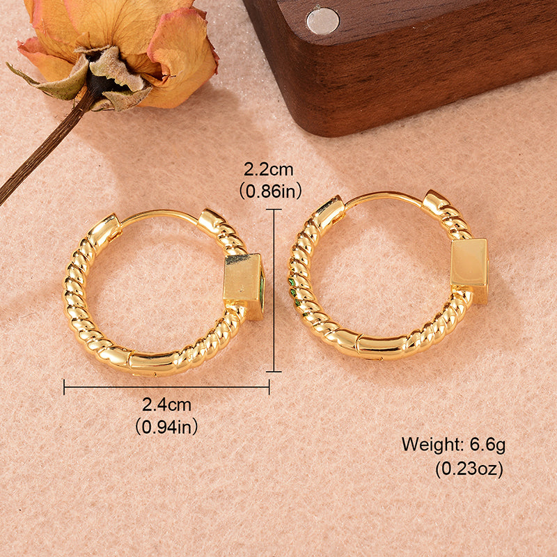 1 Pair Ig Style Square Copper Zircon 18k Gold Plated Hoop Earrings