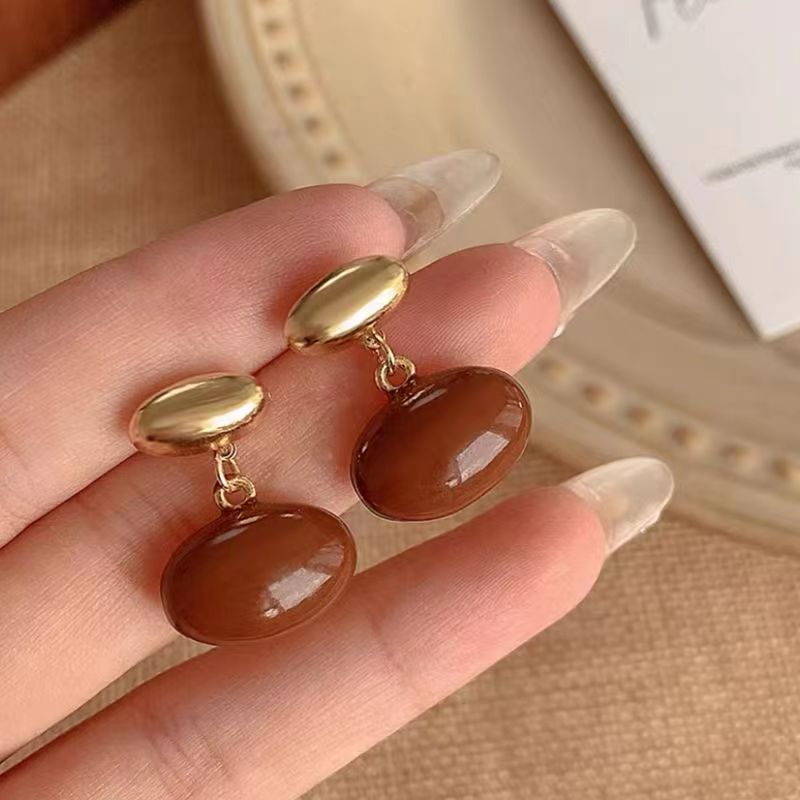 1 Pair Lady Oval Epoxy Plating Alloy Gold Plated Drop Earrings