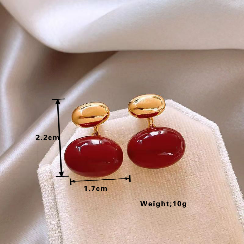 1 Pair Lady Oval Epoxy Plating Alloy Gold Plated Drop Earrings