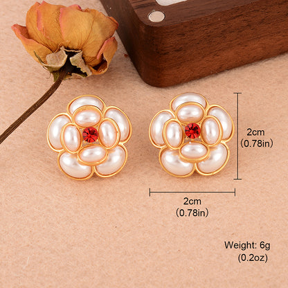 1 Pair Vintage Style French Style Flower Inlay Copper Rhinestones Pearl 18k Gold Plated Rose Gold Plated Ear Studs