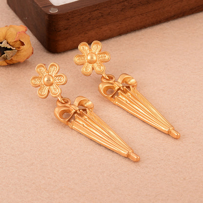 1 Pair Ig Style Flower Umbrella Copper 18k Gold Plated Drop Earrings