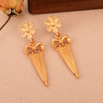 1 Pair Ig Style Flower Umbrella Copper 18k Gold Plated Drop Earrings