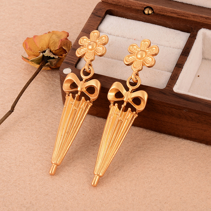 1 Pair Ig Style Flower Umbrella Copper 18k Gold Plated Drop Earrings