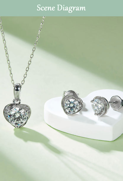 Lady Heart Shape Sterling Silver Plating Inlay Moissanite 18k Gold Plated Earrings Necklace