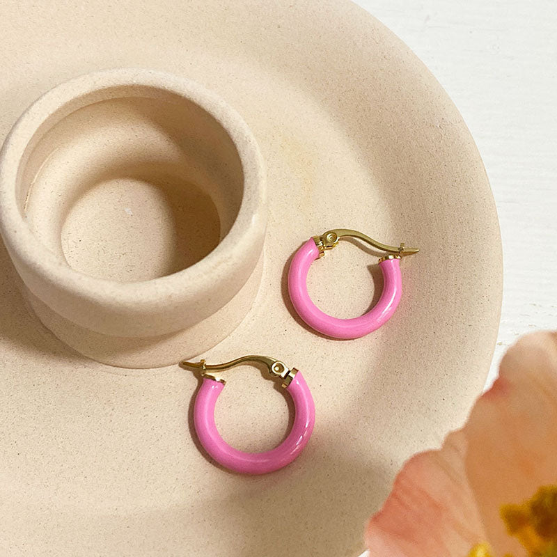 1 Pair Lady Round Enamel Plating Stainless Steel 18k Gold Plated Earrings