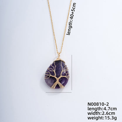 Ig Style Simple Style Water Droplets Stainless Steel Natural Stone Knitting Pendant Necklace